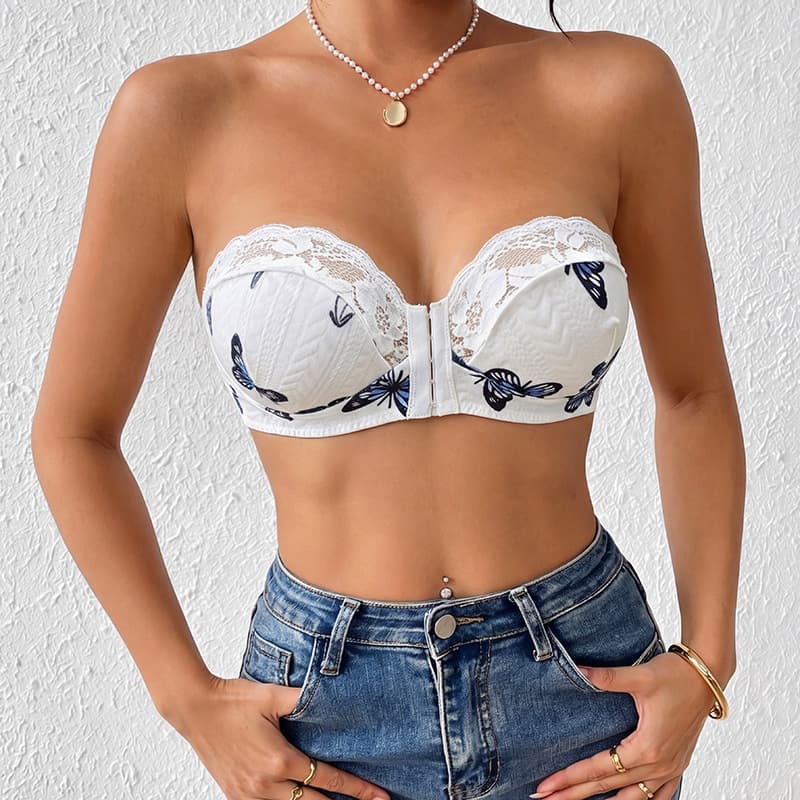 New Cross-Border Printed Lace Front Button Tube Top, European and American Sexy Style, Outerwear and Innerwear Corset