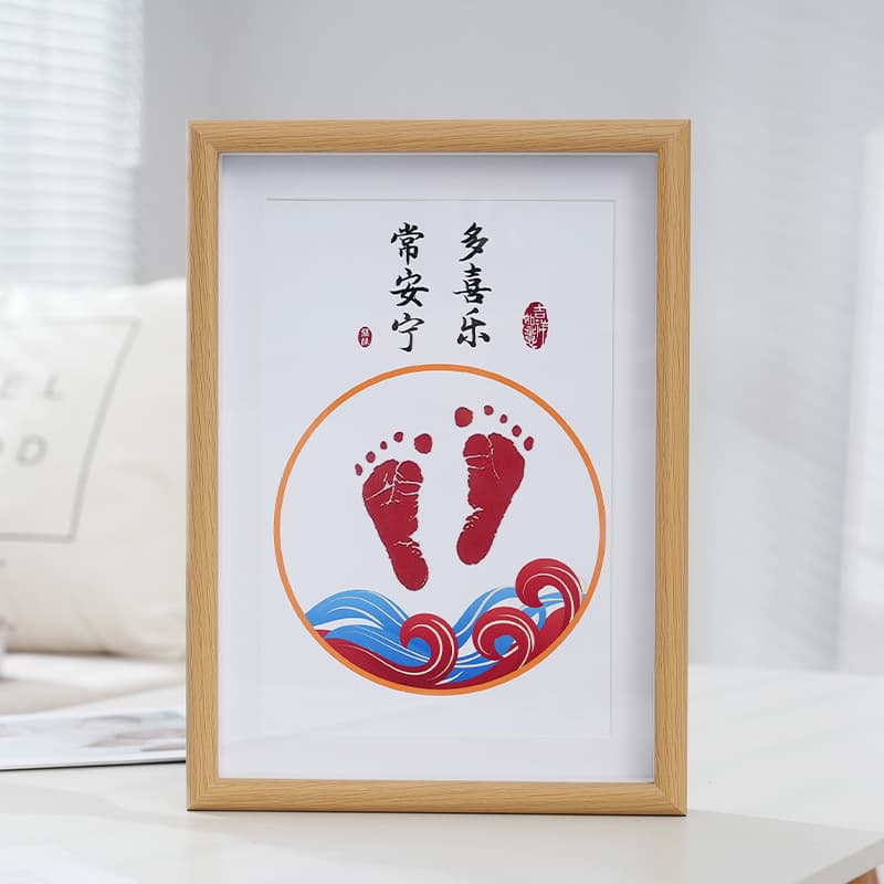 One-year-old and one gift commemorative photo frame three-dimensional photo frame baby hand and foot print hollow photo frame wooden rectangular photo frame table
