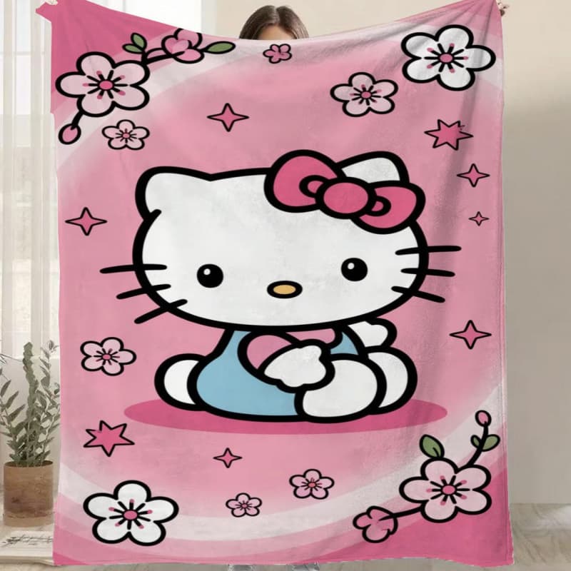 Hello Kitty Flannel Blanket Office Sofa Throw Blanket Cartoon Student Dormitory Thickened Flannel Nap Blanket