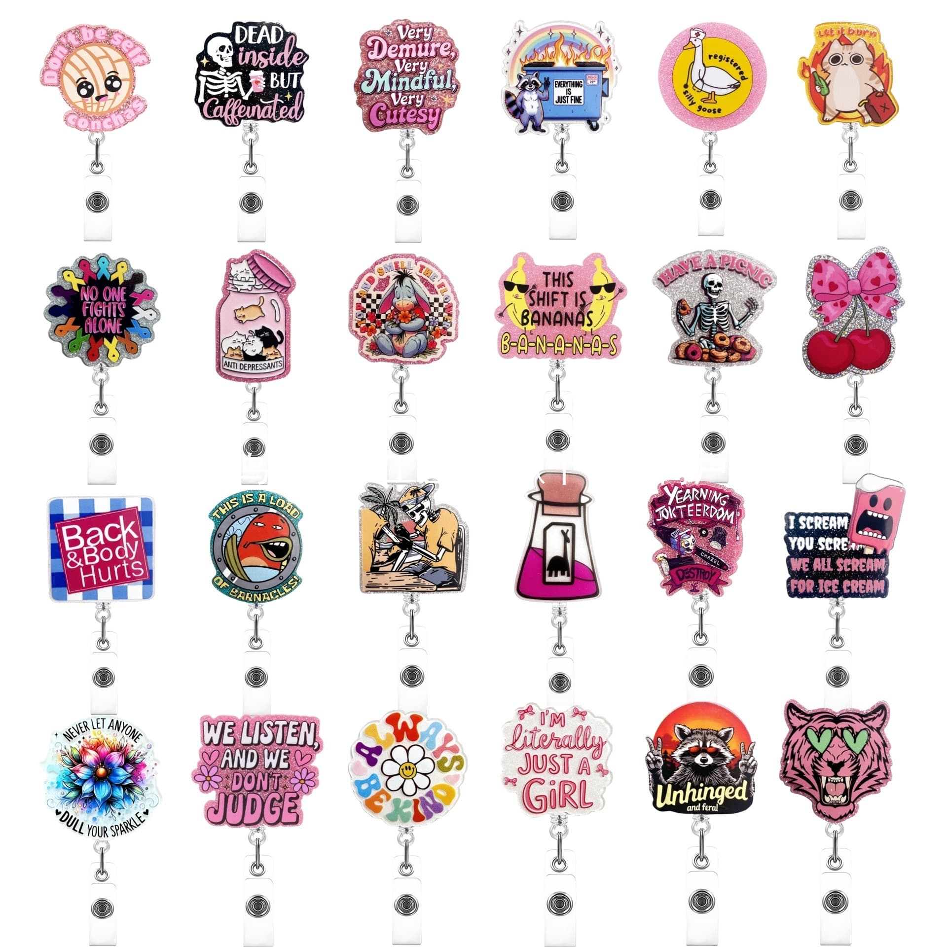 Acrylic telescopic buckle, interesting badge holder, cute telescopic ID identification badge, personalized glitter powder easy-pull buckle