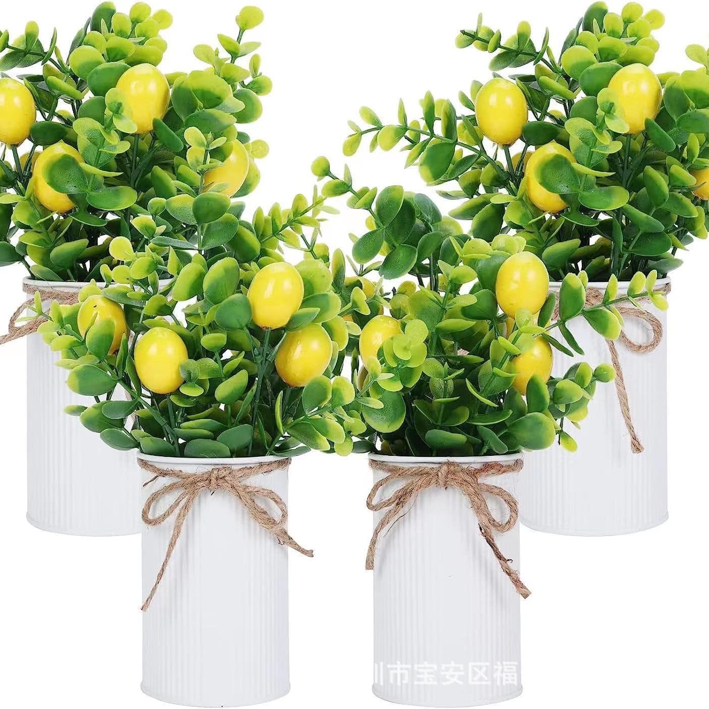 Indoor Outdoor Decorative Artificial Plant Lemon Tree Small Potted Iron Pot Green Plant Simulation Fruit Trees