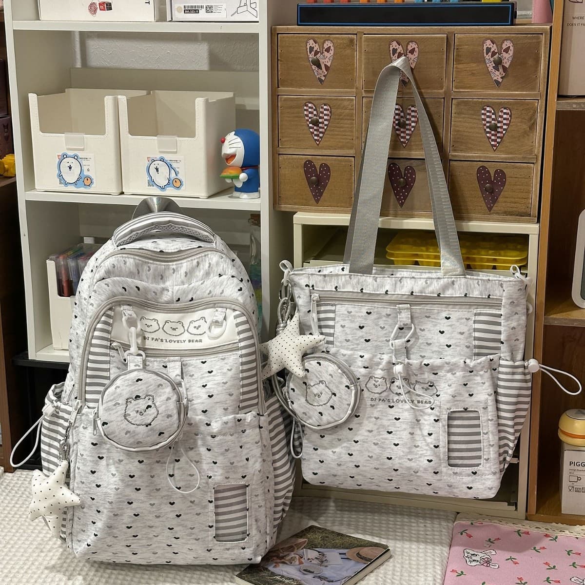 New student schoolbag cartoon cute polka dot backpack female junior high school student backpack large capacity campus schoolbag