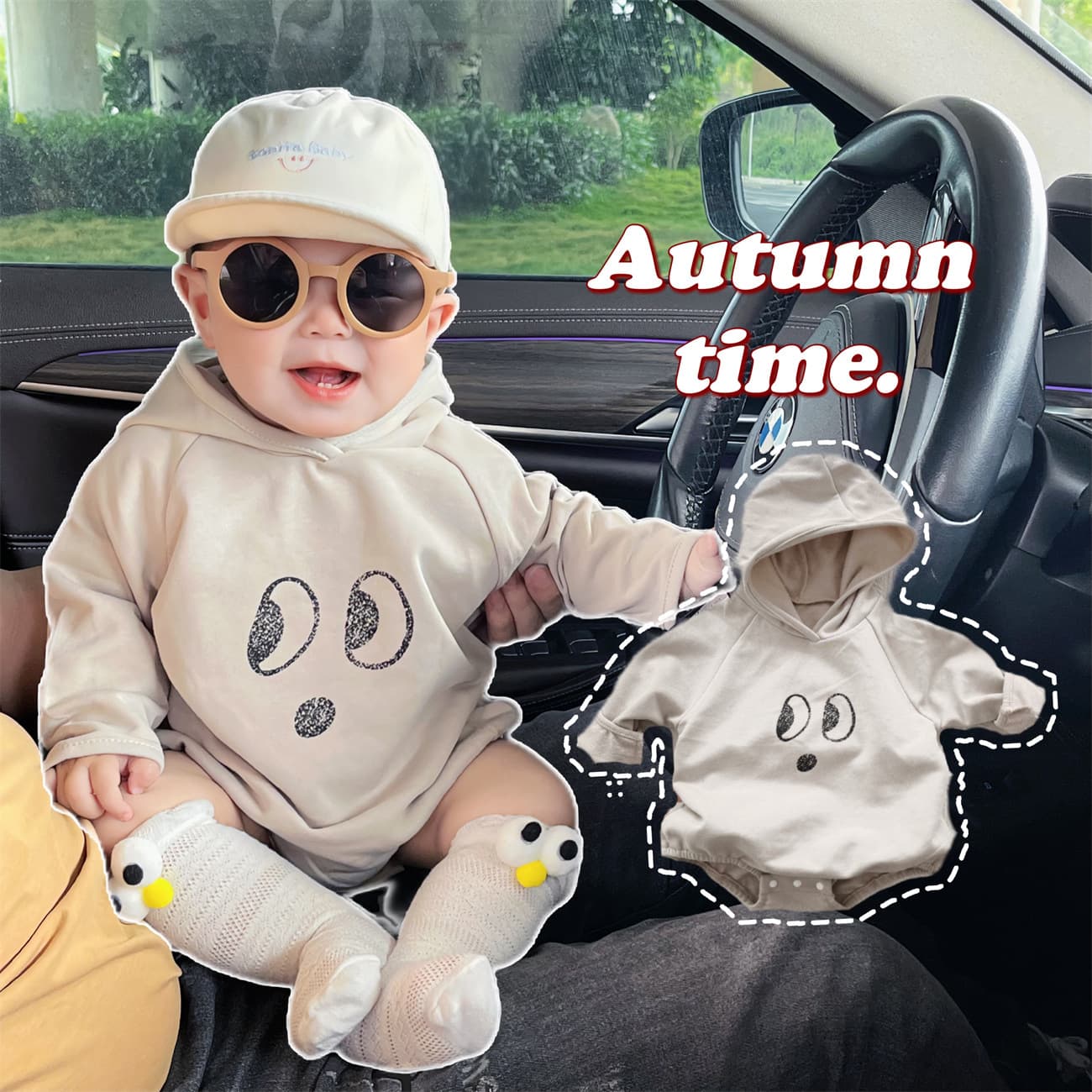 Unisex Triangle Bib Romper Hooded Baby Clothes 3-12 Months Cotton Long Sleeve Spring Autumn Season Simple Forest Style Baby Outfit