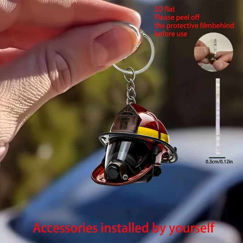 Cross-border new acrylic firefighter helmet hard hat keychain pendant