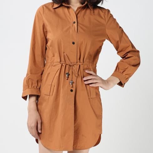 Woven women's clothing processing factory, casual lapel long-sleeve dress, small batch private labeling.