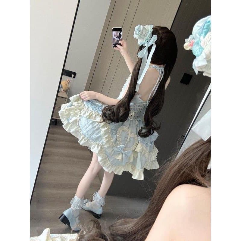 Fudie Heart Lolita Original Dress JSK Halter Neck Everyday Dress Bow Princess Style Lolita