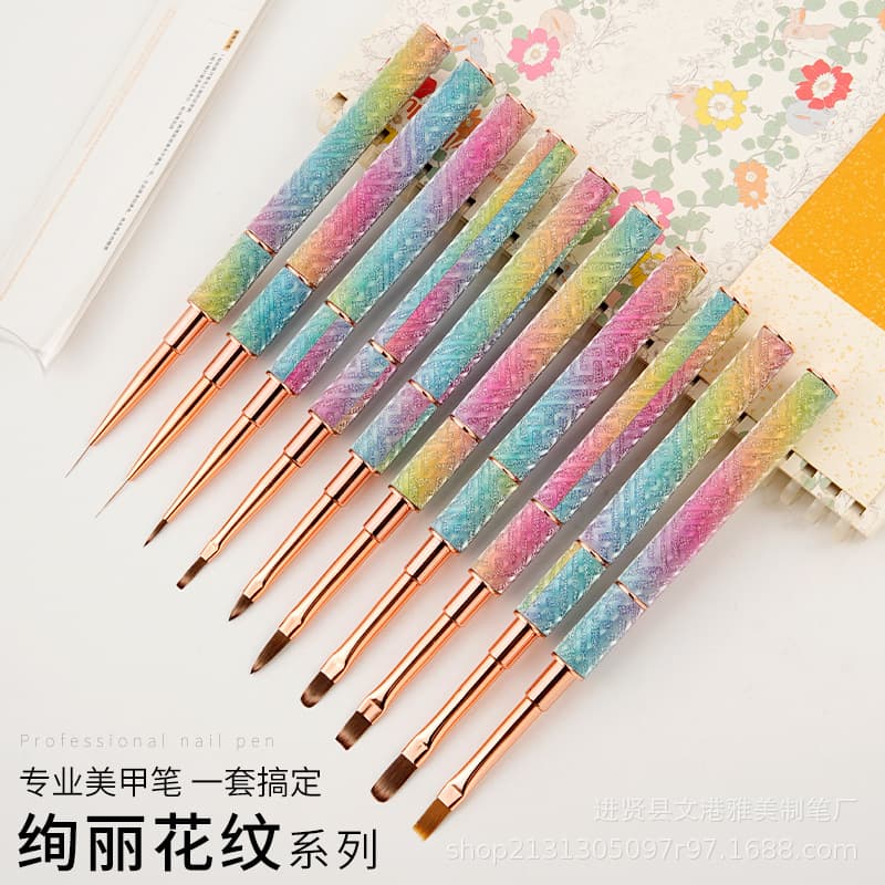 Iridescent Gradient Nail Art Pen Set of 10, Painted Pull Line Multi-Purpose Pen, Anti-Slip Rod Nail Art Tool for Beginners