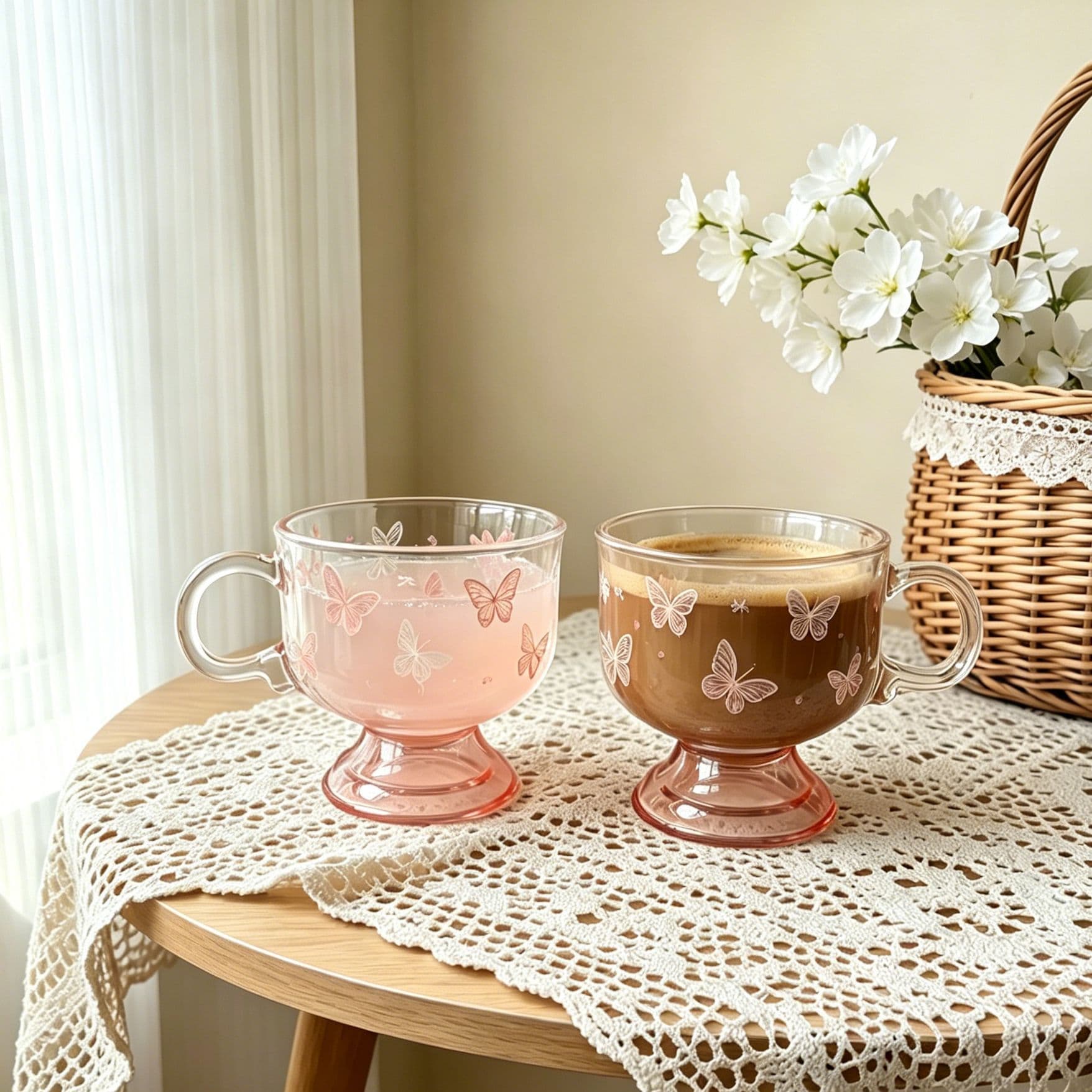 New thickened butterfly square mouth handle milk cup home breakfast cup tea cup coffee cup cute high-value cup
