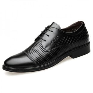 Mesh Leather Shoes Men Korean Style Black Business Hollow Breathable Casual Sandals Men's Summer Leather Sandals