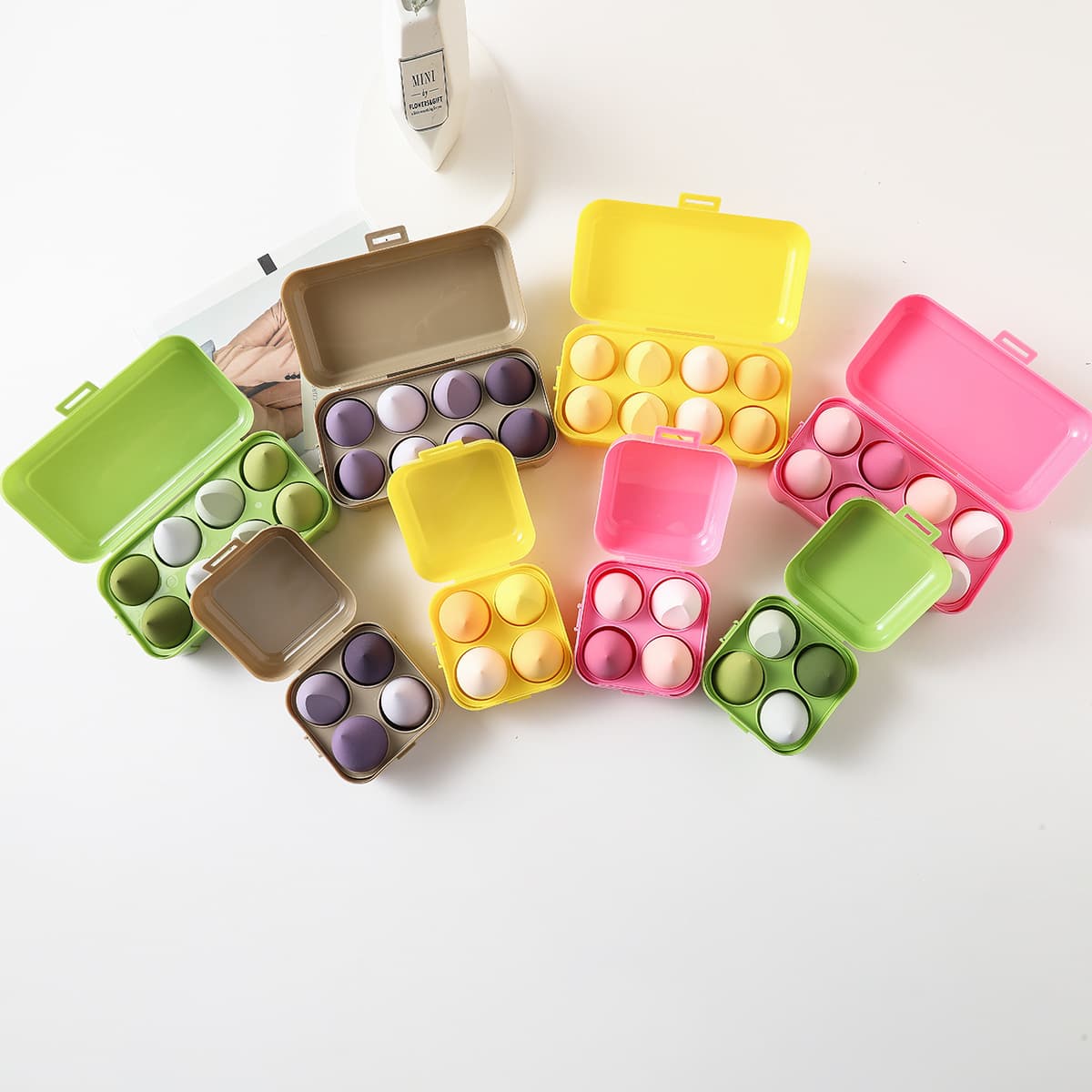 Four-Compartment and Eight-Compartment Egg-Shaped Makeup Sponge Set, Beauty Sponge, Water Drop and Gourd-Shaped Angled Makeup Sponge, Makeup Sponge