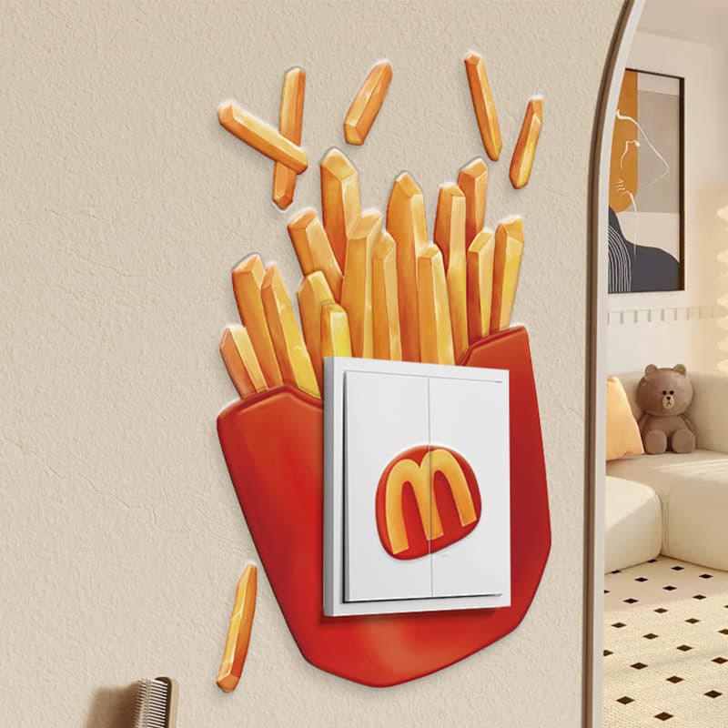Switch wall sticker socket protective cover living room bedroom home light switch decoration creative French fries 3D three-dimensional sticker