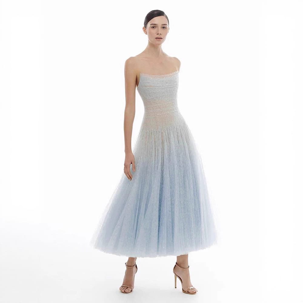 Vietnamese niche fairy dress, stunning goddess sequined lace mesh fishbone tube top dress dressing gown