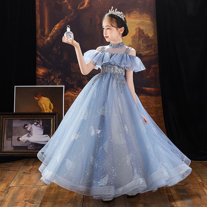 Children's Princess Dress New Flower Girl High-End Wedding Dress Tulle Puffy Dress for Girls Catwalk Host Performance Outfit Spring/Autumn