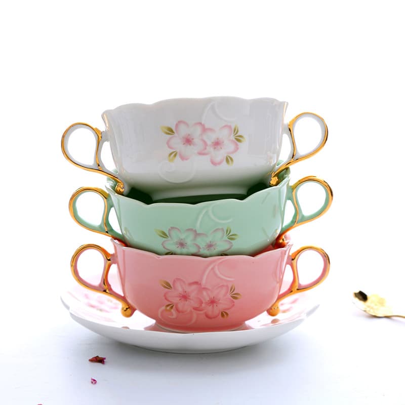 Japanese relief ceramic double-eared bowl soup bowl bird's nest bowl dessert bowl sugar water bowl soup cup bowl cereal bowl and dish set