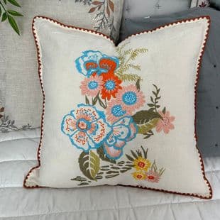 Stone-Washed Thick 6-Ply Linen Embroidered Throw Pillow Cover, Floral Sofa Cushion Cover, Raw Linen Home, Chinese-Style Light Luxury