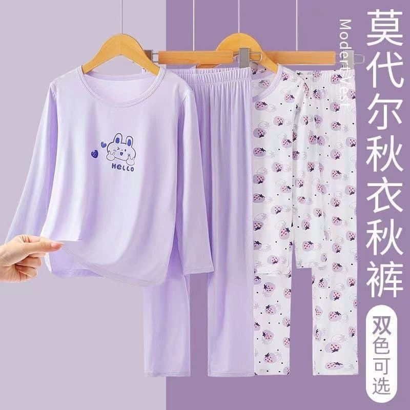 Girls Modal Long-Sleeve Top and Pants Set, Spring and Autumn Pajamas for Older Kids