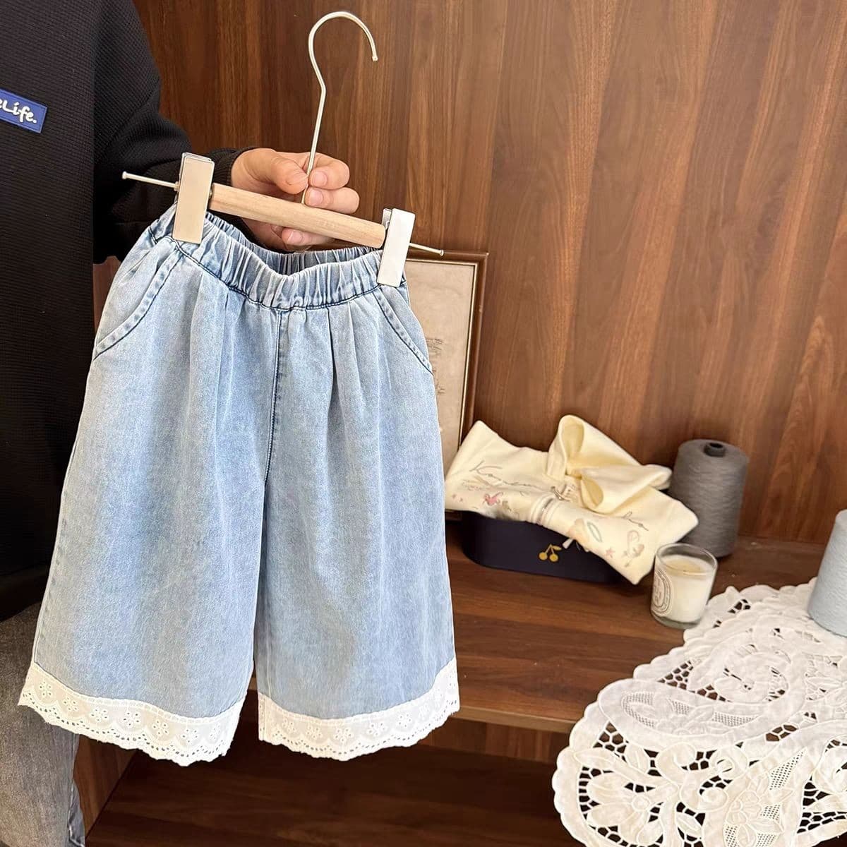 Baby Girl Ultra-Soft Washed Lightweight Jeans, Infant Summer 2025 New Arrival, Stylish Ruffle Wide-Leg Pants for Girls