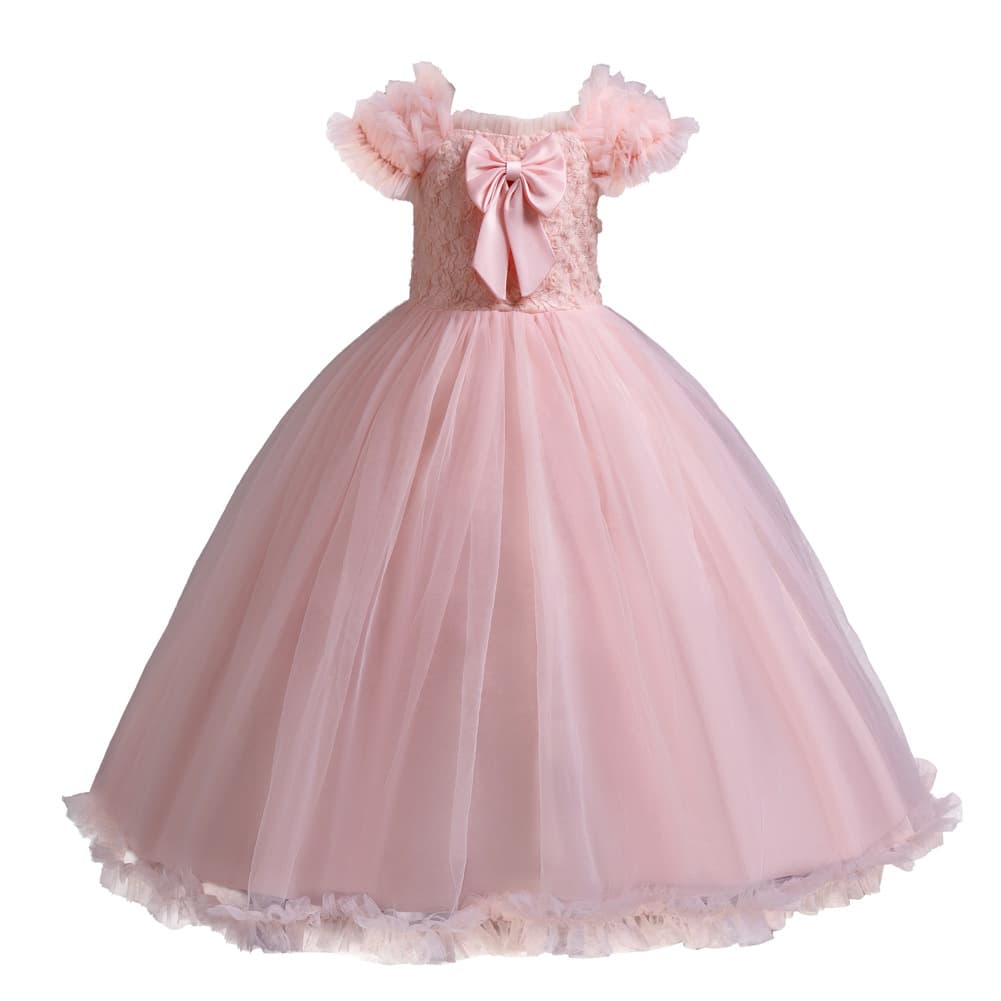 Cross-border Best-selling Children's Princess Dress Tulle Skirt Bow Girls Long Dress Wedding Evening Gown Wholesale W8060