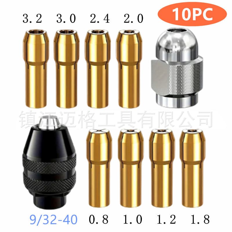 Rotary Tool Chuck Set 0.5-3.2mm Brass Chuck, Copper Collet, Nut, Small Rotary Tool Woodworking Chuck