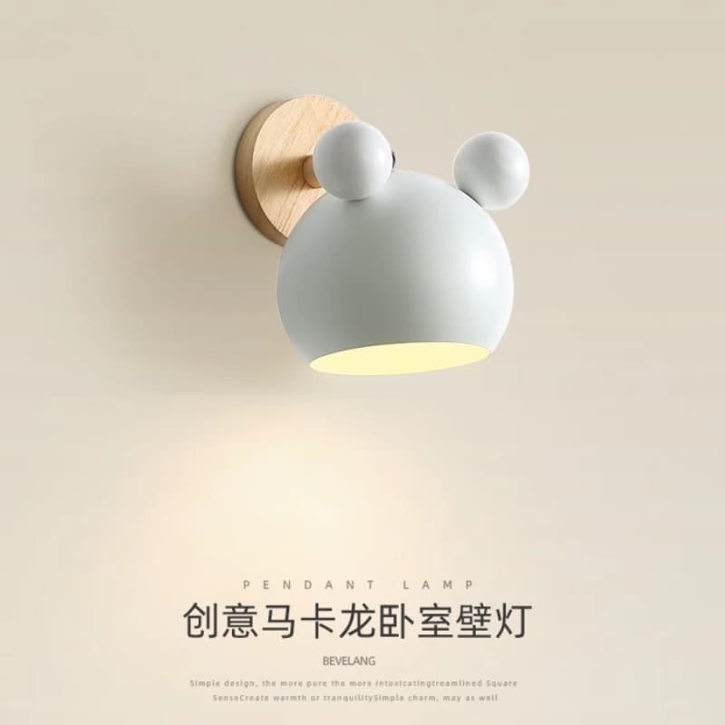 Nordic New Creative Mickey Mouse Wall Lamp Modern Minimalist Bedside Lamp Wooden Children's Room Ambient Lighting