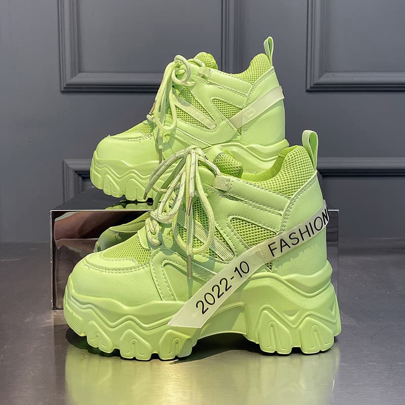 Women's Casual Mesh Dad Sneakers for Spring and Autumn, Thick-Soled Lace-Up Shoes with Inner Height Increase, Drop Shipping Available