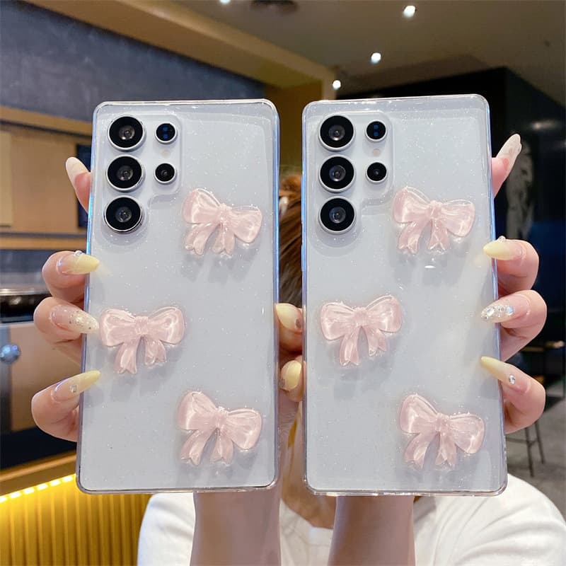 Korean Ins Style Bow Samsung S25 Ultra Phone Case Compatible with S24 Plus Transparent S23 FE Simple S22
