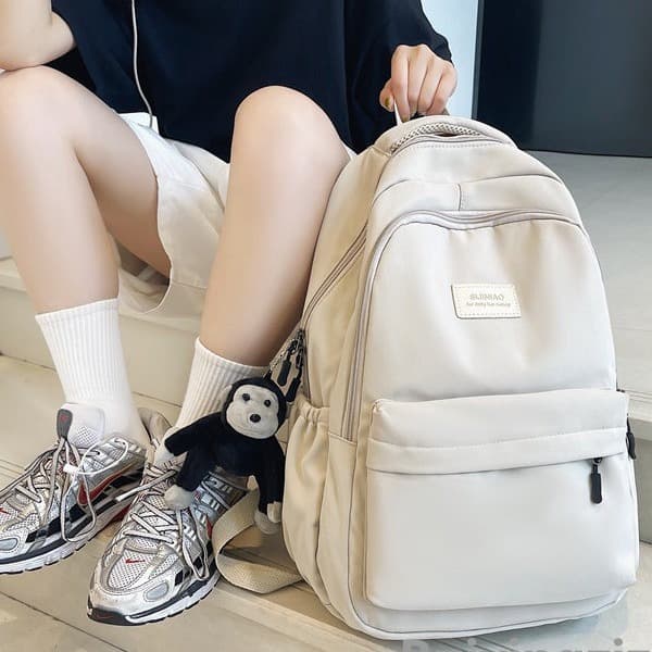 Hong Kong Edition Academic Style Personalized Label Solid Color Unisex Trendy 2-in-1 Backpack 2024 Spring New Model Double-Shoulder Backpack Wholesale