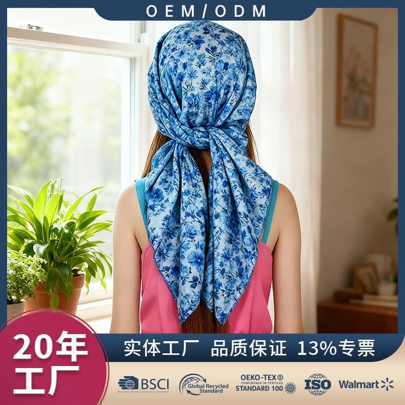 Cross-border factory custom hot-selling pure cotton headscarf, small square scarf, gift wrap cloth, vintage street neckerchief