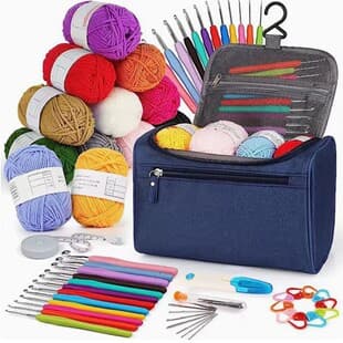 Cross-border 46-Piece Crochet Hook Set for Beginners, Hanging Storage Bag with Crochet Hooks and Yarn Accessories