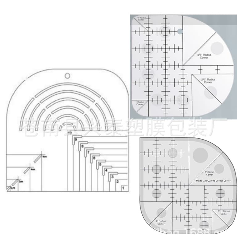 New cross-border multifunctional angle cutting ruler, acrylic non-slip sewing ruler, round edge template ruler, DIY sewing patchwork ruler