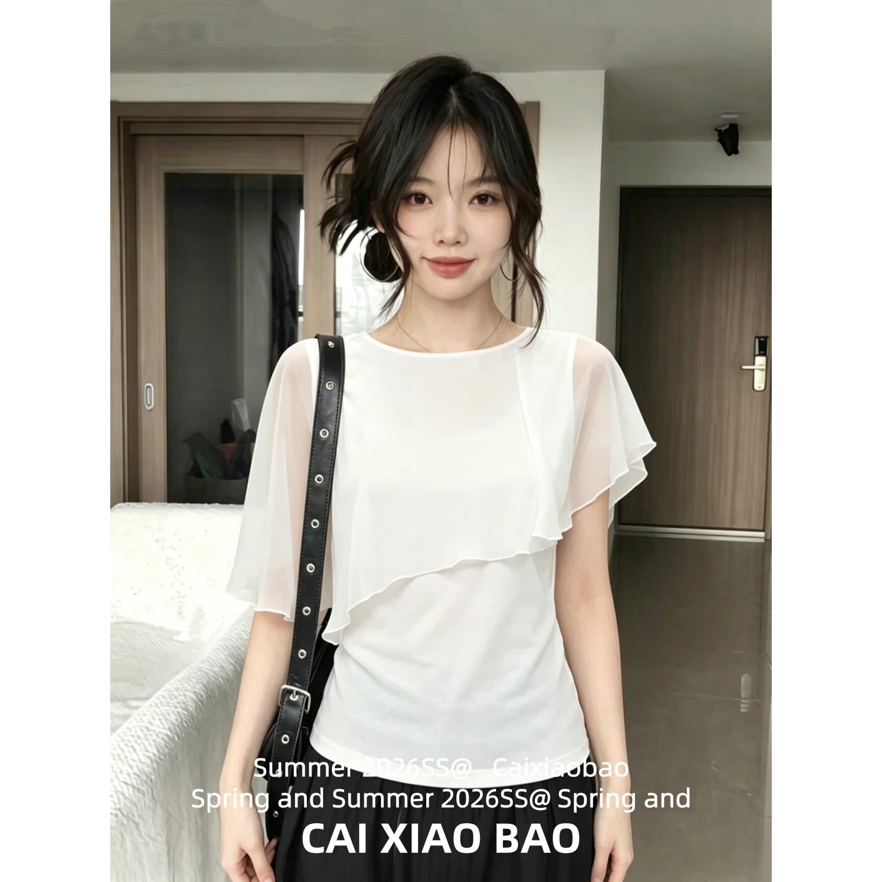 Vacation Style Off-Shoulder Chiffon Short Sleeve Cape Top for Women, Summer Irregular White T-Shirt