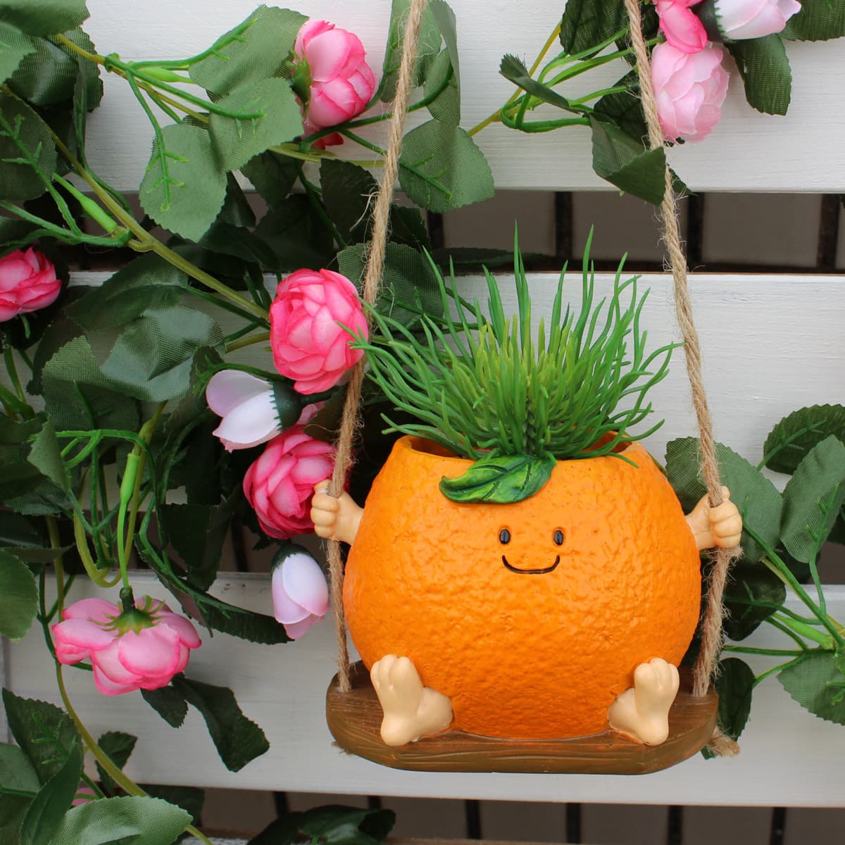 Cross-border New Product Smiley Orange Swing Flower Pot Hanging Resin Home Garden Succulent Plant Stand Decoration