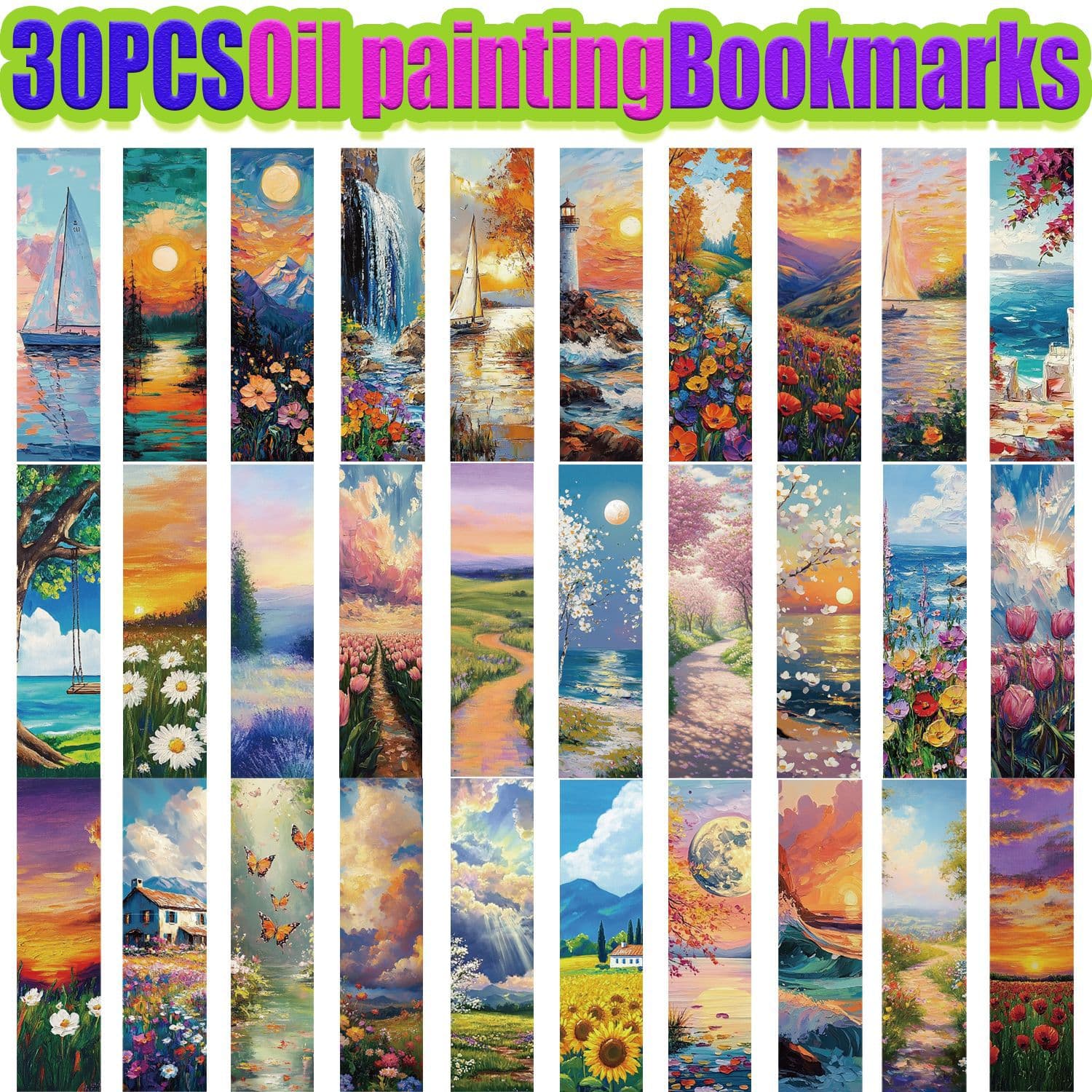 30 romantic oil painting bookmarks, creative paper bookmarks, student books, reading annotation cards, cross-border wholesale