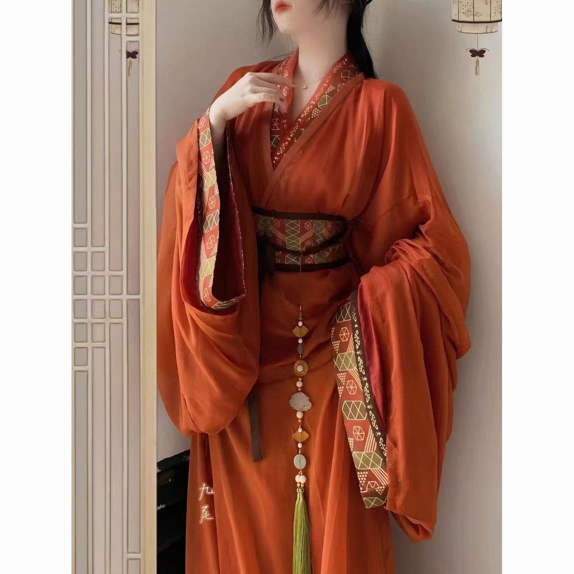 Original Hanfu Warring States Robe Mashan Chu Tomb Restoration Ancient Costume Trailing Straight Train Traditional Cross-collar Palace New Style Suit