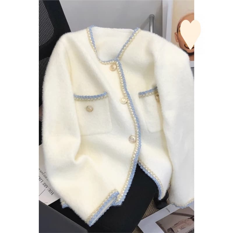 New Autumn/Winter French Chic Faux Mink Fur Long Sleeve Sweater Knit Cardigan for Women, High-End Unique Loose Top