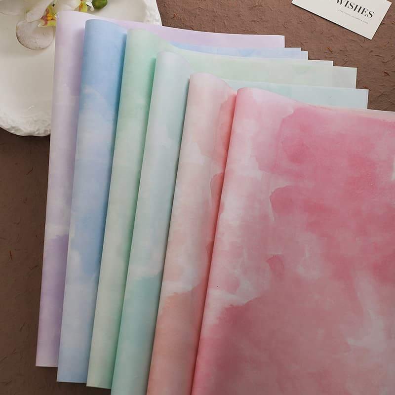 Handmade Watercolor Fading Flower Packaging Paper High-End Feelings Enhanced Paper Color Drawing Bouquet Wrapping Paper Gift Supplies