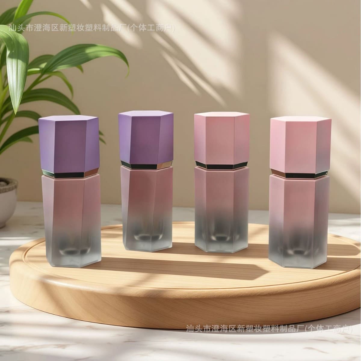 Custom Inner Cap Hexagonal Lip Gloss Large Brush Handle DIY Cosmetic Packaging, Cushion Contour Shadow Sponge Head Blush Tube