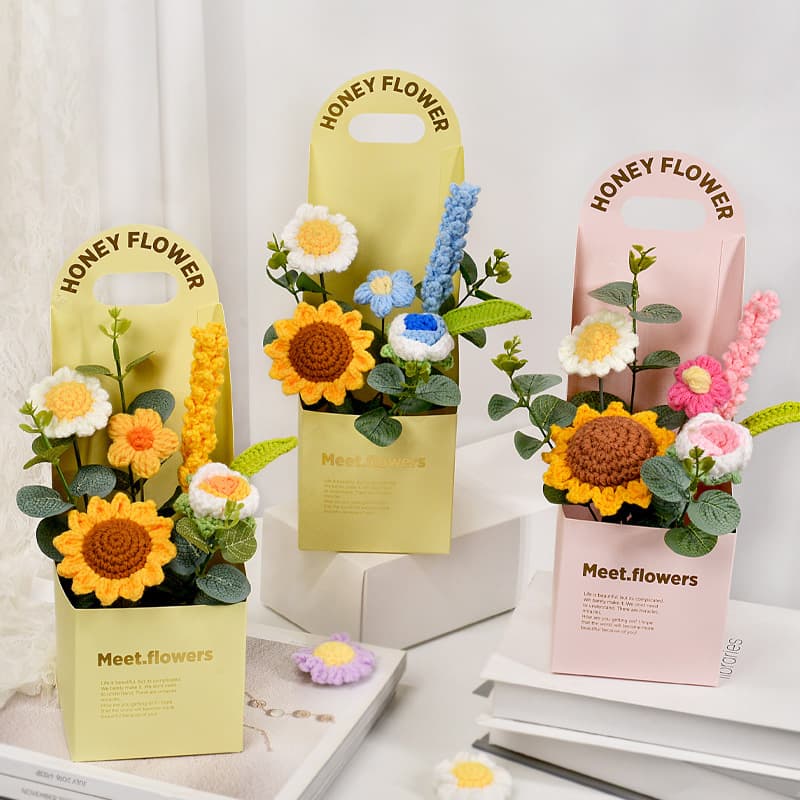 Wool flower finished hand-knitted flowers sunflower tulip lavender high-end holiday gift box wholesale cross-border
