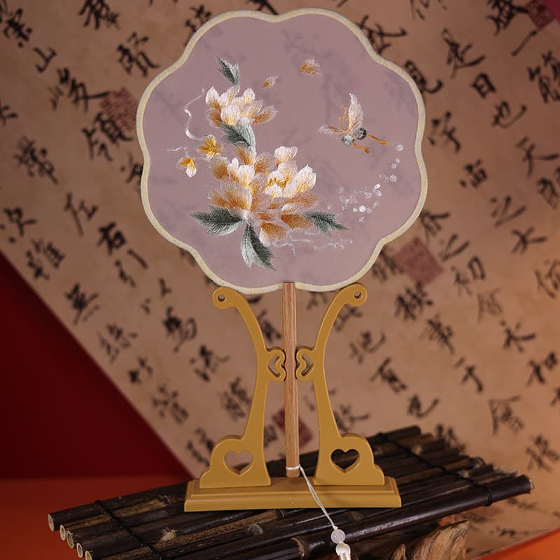 Double-Sided Embroidered Round Fan, Ancient Style Dance Fan, Suzhou Embroidery Hanfu Dance Fan