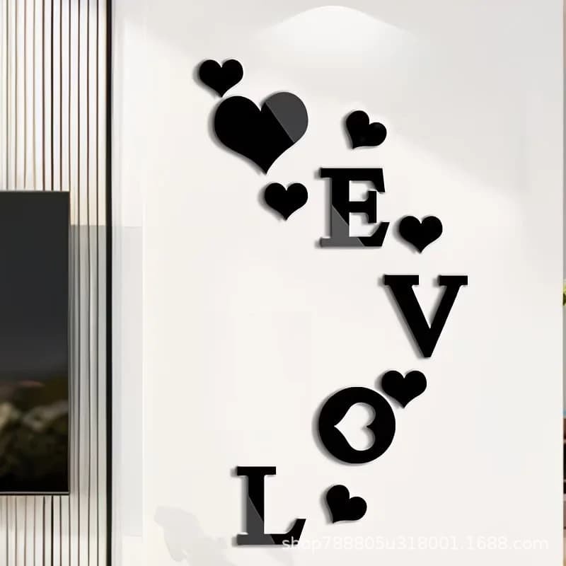 Acrylic LOVE Heart Mirror Wall Sticker Home Decor for Living Room Bedroom Dining Room Entryway Self-Adhesive Wall Decal