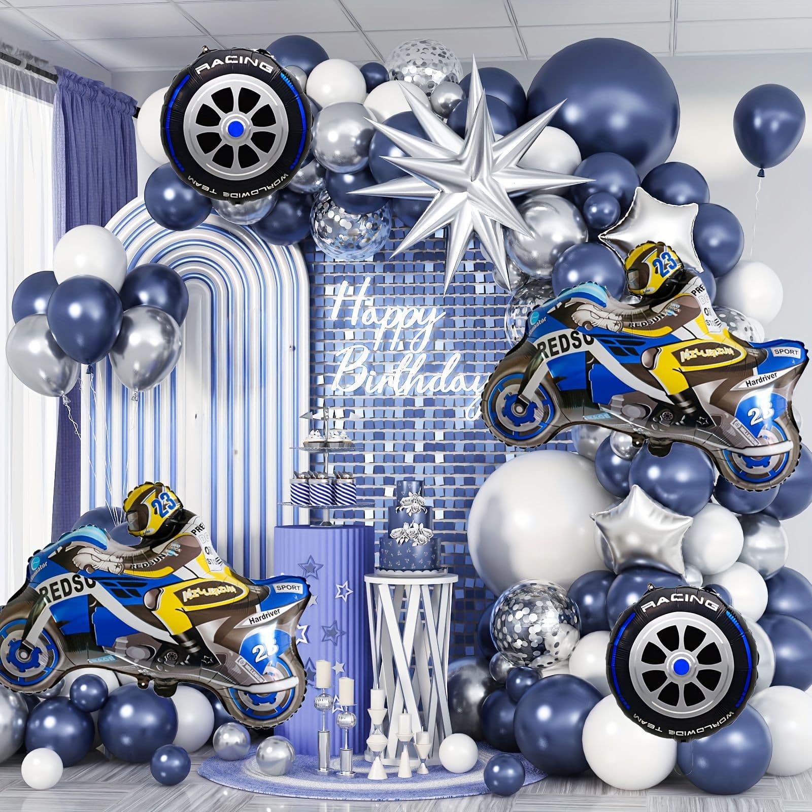 Motorcycle Theme Balloon Garland Arch Kit Tire Aluminum Foil Balloon Chain Decoration for Boy Birthday Party