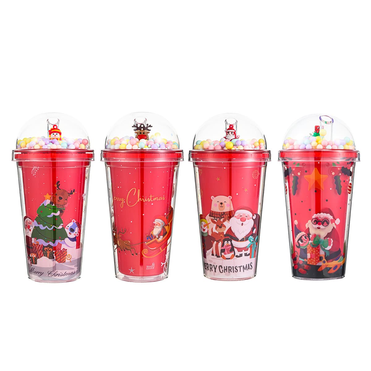 New Christmas Cup Creative High Appearance Cartoon Children Straw Cup Double Layer Plastic Cup Trendy Scenic Cup