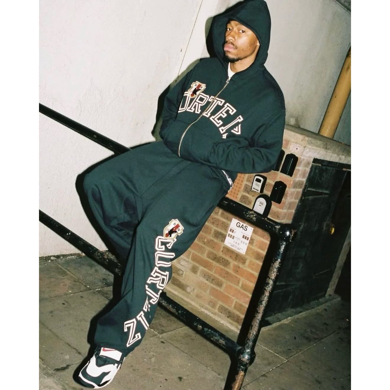 Corteiz American Athletic Style Hooded Zip-Up Sweatshirt Set Men Women Fleece-Lined Letter Print Casual Pants Trendy