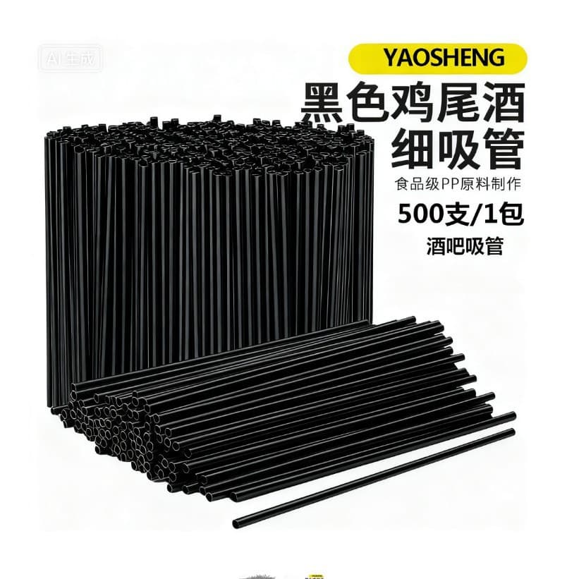 Cross-border disposable 13/21cm black soda water thin straws cocktail decoration beverage straws 500 pieces