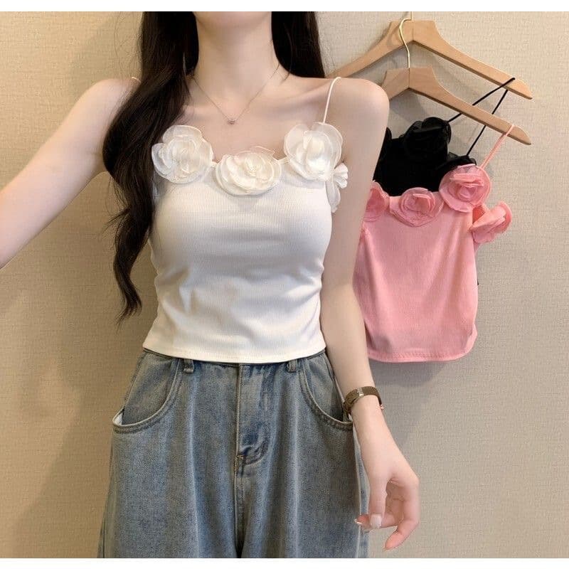 Sweet and Spicy 3D Pure Sexy Floral Camisole Top Summer Hot New Short Outerwear Layering Top for Women
