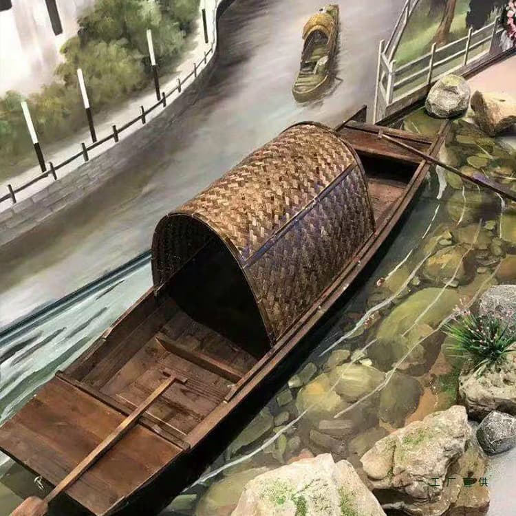 Antique Wupeng Boat Wooden Fishing Boat Solid Wood Photography Prop Boat Decorative Wooden Boat Landscape Dining Boat Vintage Style Boat Custom