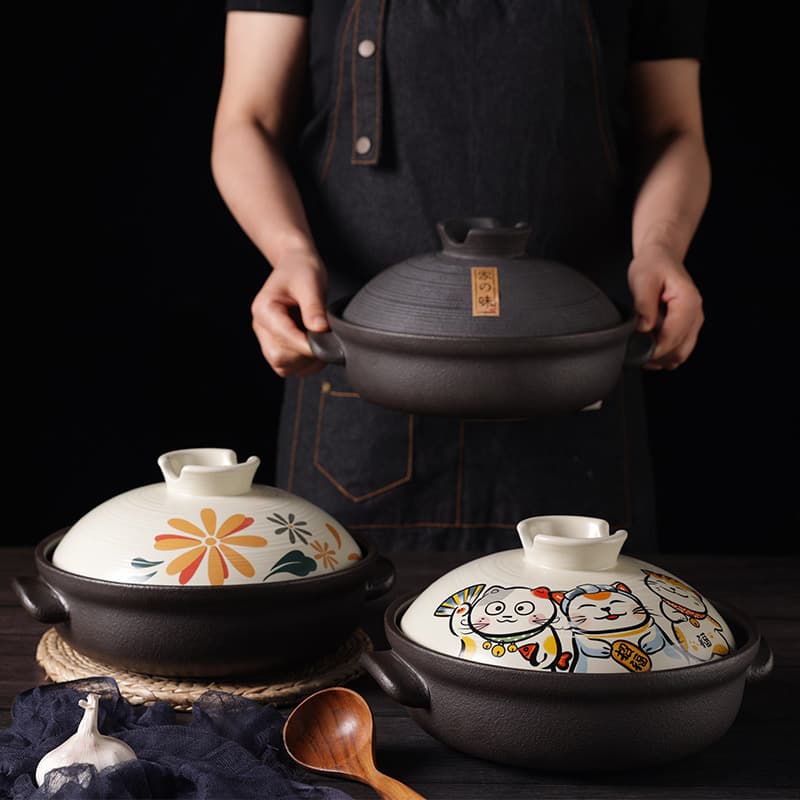 Vintage Japanese-style Iron Sand Glaze Clay Pot for Gas Stove, High Temperature Resistant, Retro Casserole