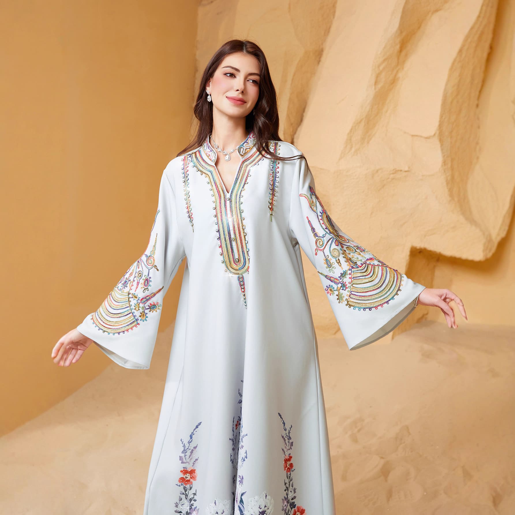 NC22 Cross-Border New Women's Long Robe Embroidered Travel Festival Dress Malaysia Dress