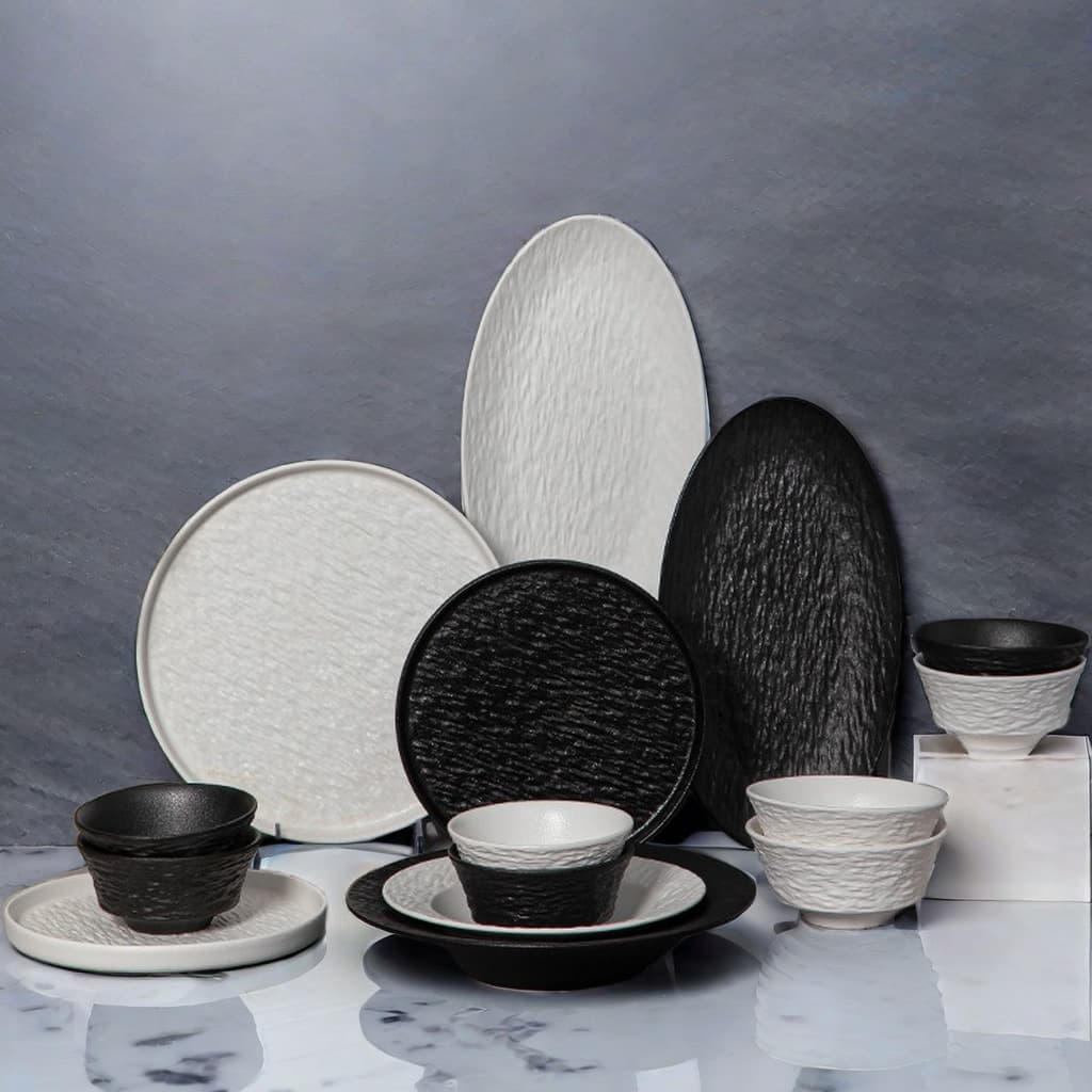 Chaozhou Tableware Stone Pattern High-Aesthetic Bowls Ceramic Home Luxury Bowl Plate Set Rice Bowl Steak Western Dinnerware