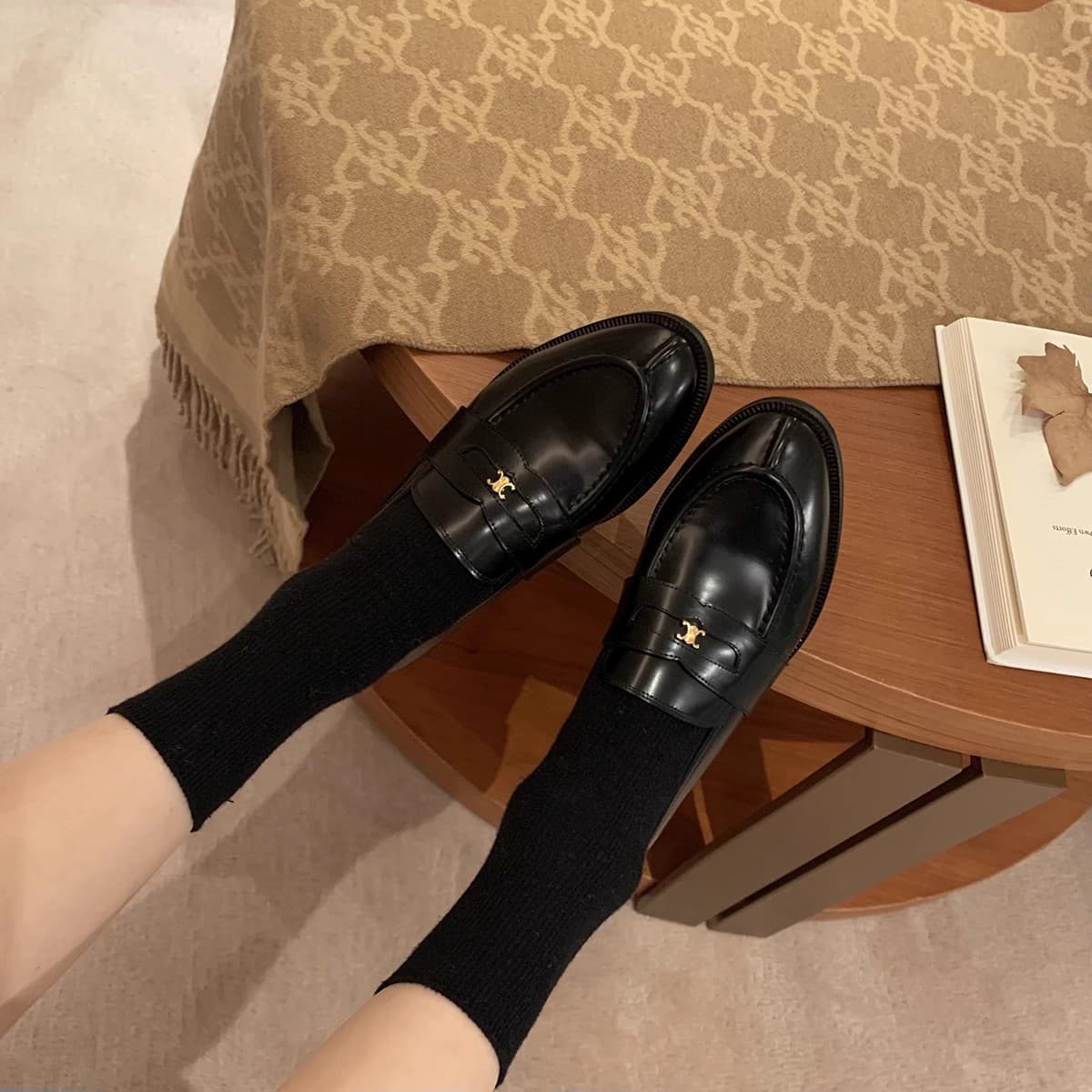 Genuine leather 4CM Grape Mom studiolee pointed toe gold buckle women's flats, built-in height increase loafers, fleece-lined leather shoes.
